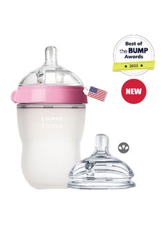 comotomo Natural Feel Baby Bottle 250 ML With Pack Of 2 Natural Teat Silicone Nipples, 3 Holes With Fast Flow, 6 Months +  - Image 1