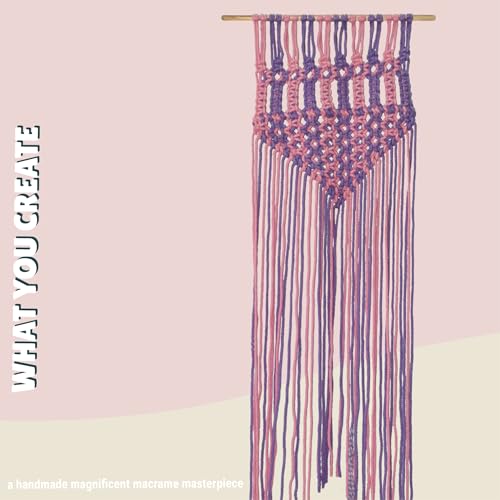 Kalakaram DIY Pink & Purple Macrame Wall Hanging Kit for Kids - Craft Kit with Cotton Cord, Wooden Dowel & Beads, Fun Activity for Girls - Image 3