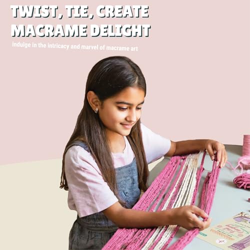 Kalakaram DIY Pink & Purple Macrame Wall Hanging Kit for Kids - Craft Kit with Cotton Cord, Wooden Dowel & Beads, Fun Activity for Girls - Image 5