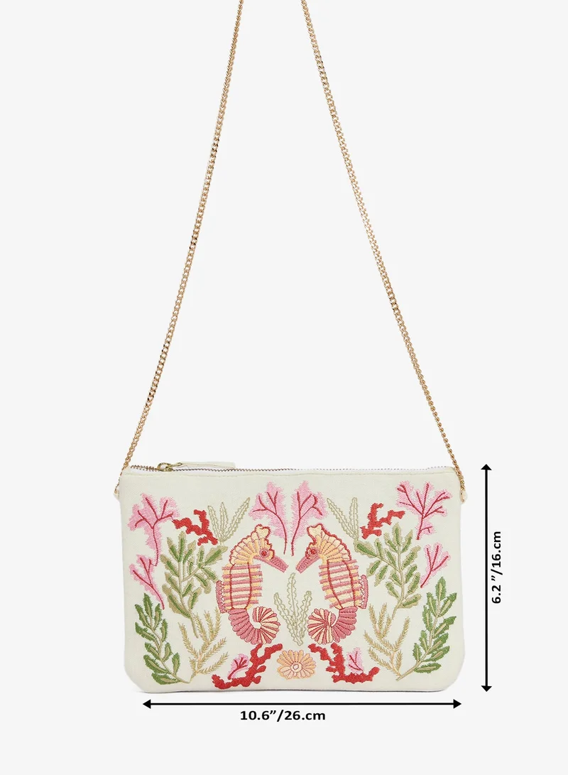 Ginger Boutique  Embroidered Seahorse Print Pouch for Women | Best Price UAE