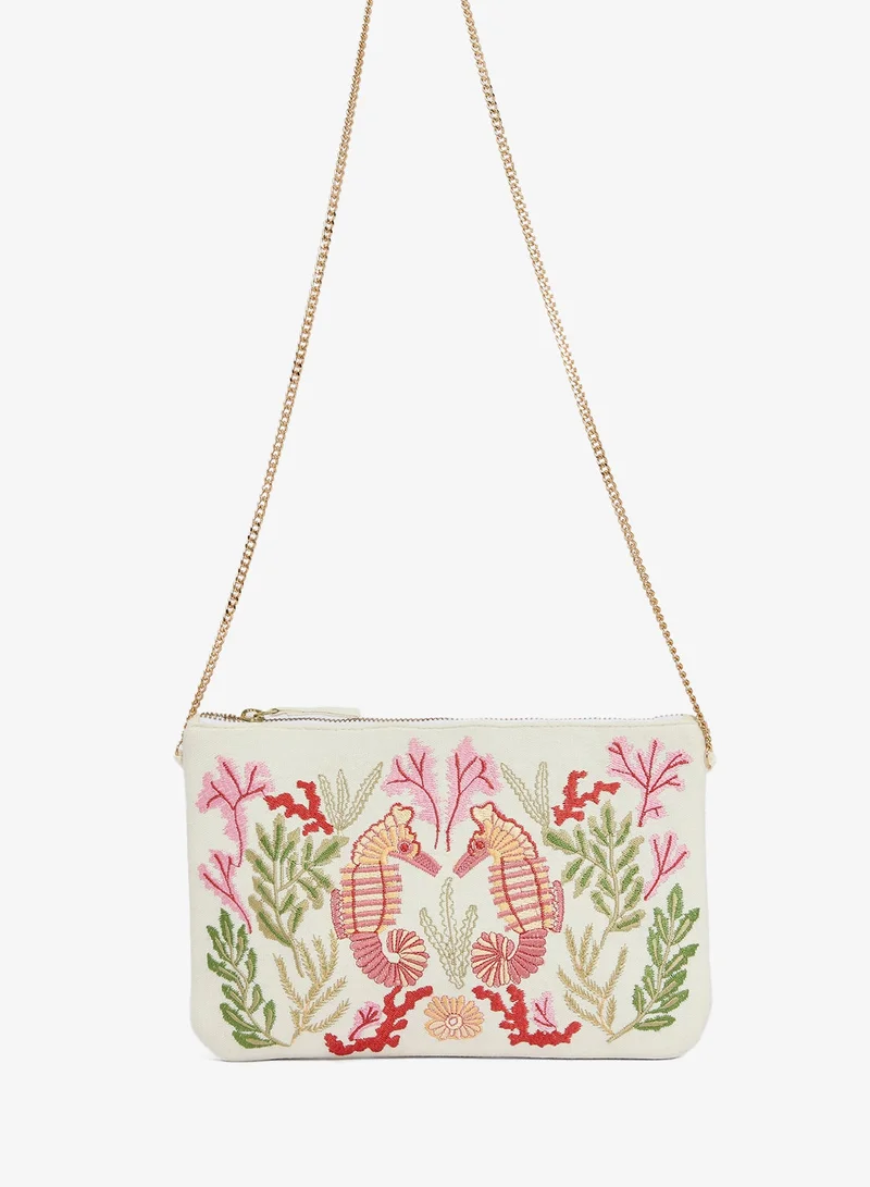 Ginger Boutique  Embroidered Seahorse Print Pouch for Women | Best Price UAE