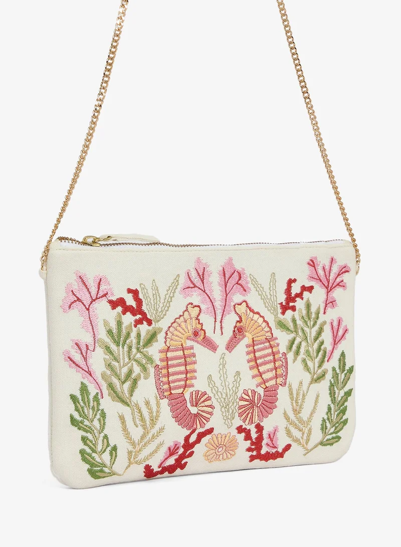 Ginger Boutique  Embroidered Seahorse Print Pouch for Women | Best Price UAE