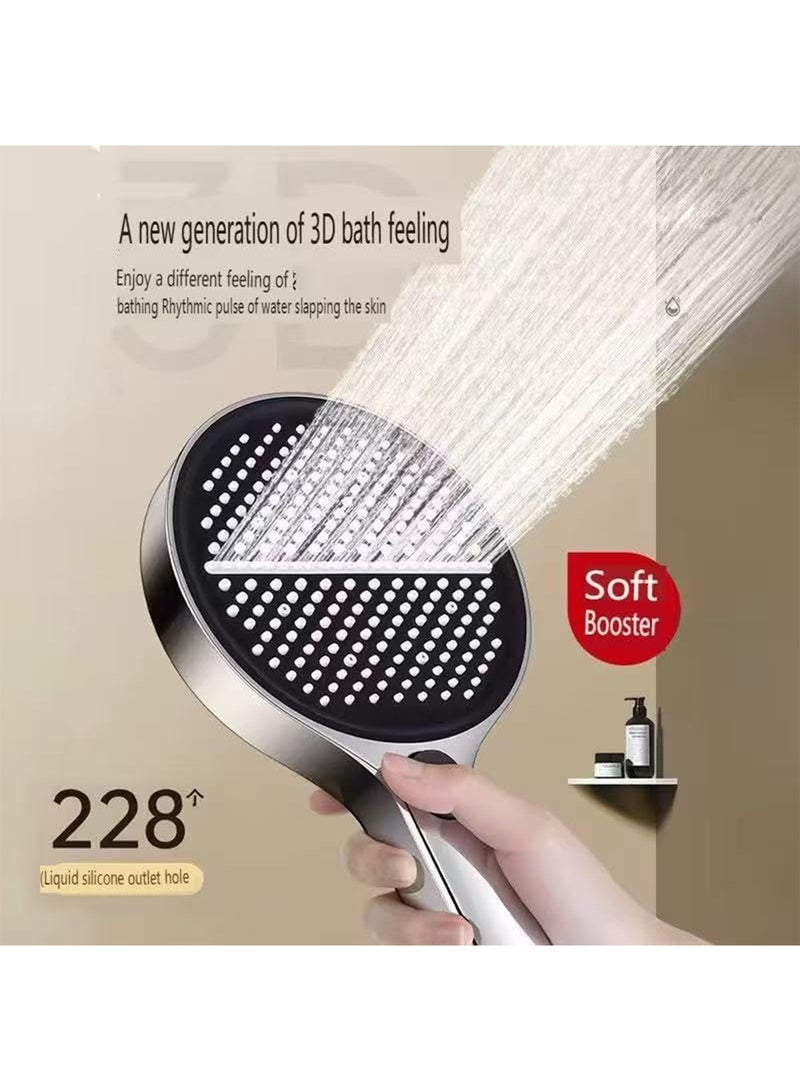 GT-Wheel High Pressure Shower Head with 4 Modes Turbocharged Handheld Shower Head with 15cm Wide Panel Air Injection Tech Easy Clean Silicone Nozzles Water Saving & Power Wash Spray - Image 5