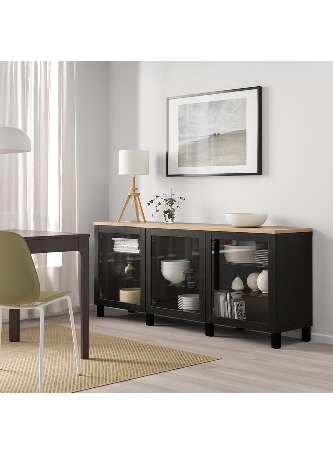 زبون باب زجاجي، أسود-بني/زجاج شفاف، 60×64 سم - Image 3