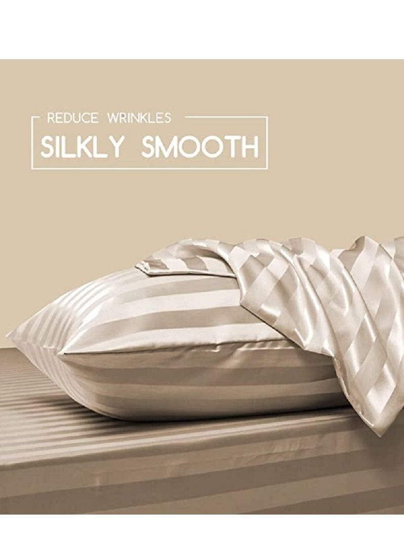 SMILEE 100 % pure mulberry queen pillow sleeve 2 pillow hoods (Khaki Striped) - Image 5