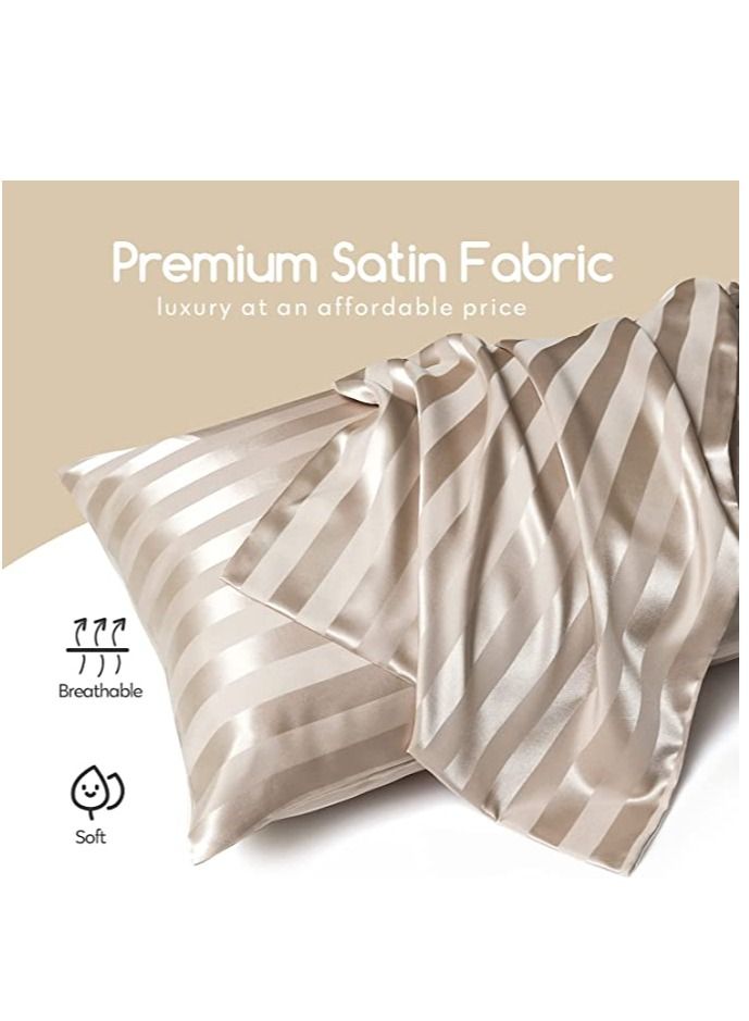 SMILEE 100 % pure mulberry queen pillow sleeve 2 pillow hoods (Khaki Striped) - Image 3