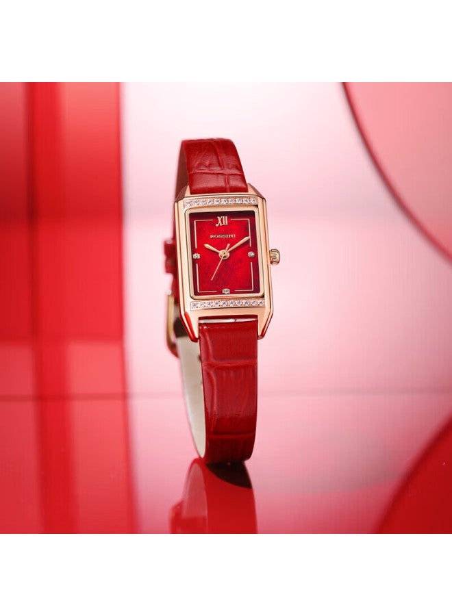 Rossini Women'S Watch, Ladies' Watch, Birthday Gift For Girlfriend, British-Style Watch, Vintage Red Small Square Watch 120442 - Image 2