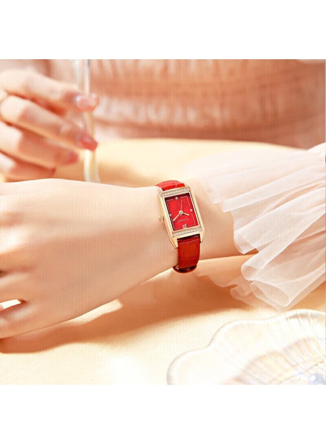Rossini Women'S Watch, Ladies' Watch, Birthday Gift For Girlfriend, British-Style Watch, Vintage Red Small Square Watch 120442 - Image 1