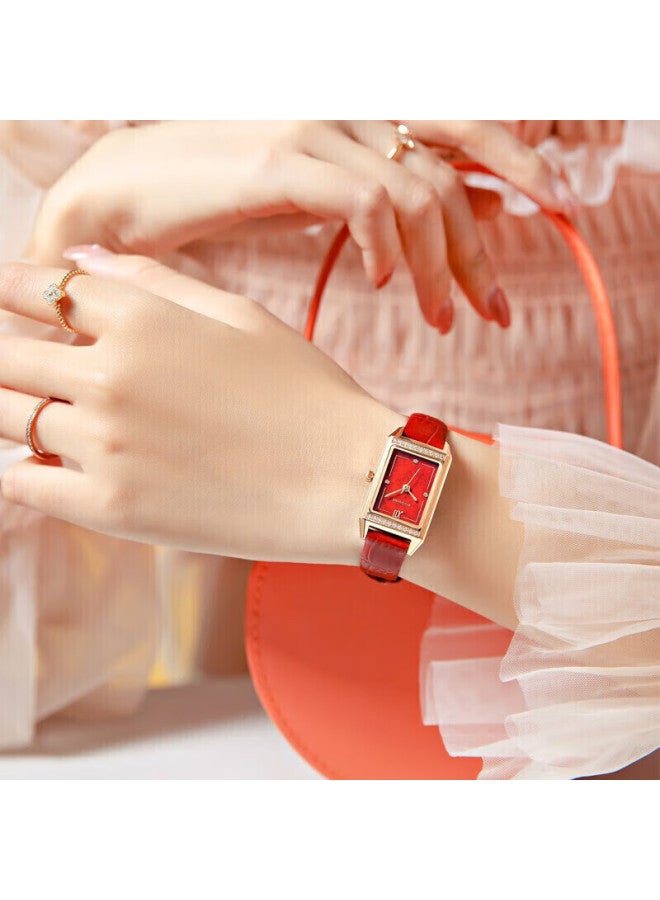 Rossini Women'S Watch, Ladies' Watch, Birthday Gift For Girlfriend, British-Style Watch, Vintage Red Small Square Watch 120442 - Image 5