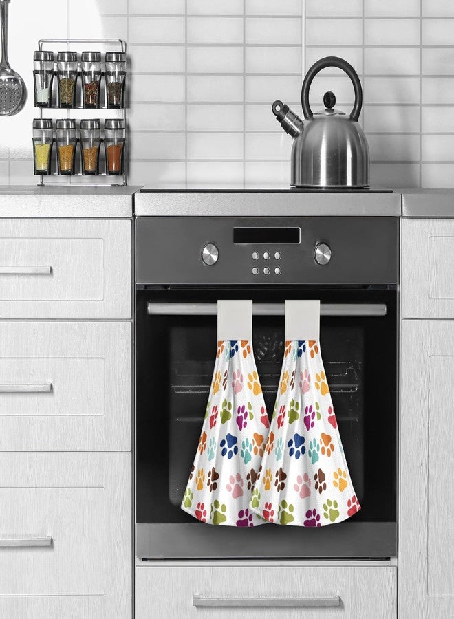 Giwawa Dog Paw Kitchen Hand Towels Set of 2 Animal Foot Print Soft Absorbent Dish Wipe Cloth Hanging Tie Towels Washcloth for Bathroom Hotel Gym - Image 5
