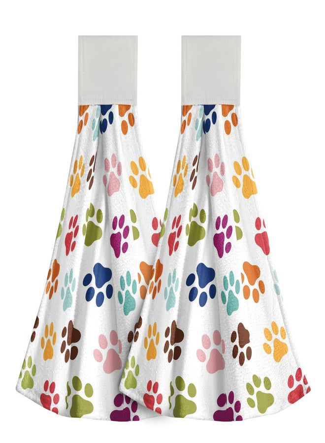 Giwawa Dog Paw Kitchen Hand Towels Set of 2 Animal Foot Print Soft Absorbent Dish Wipe Cloth Hanging Tie Towels Washcloth for Bathroom Hotel Gym - Image 1