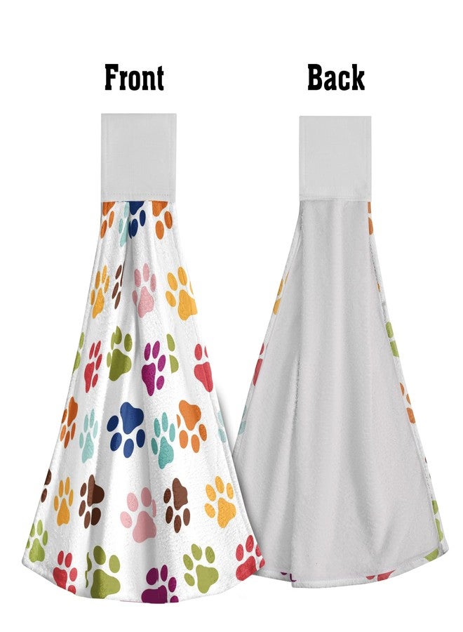 Giwawa Dog Paw Kitchen Hand Towels Set of 2 Animal Foot Print Soft Absorbent Dish Wipe Cloth Hanging Tie Towels Washcloth for Bathroom Hotel Gym - Image 3
