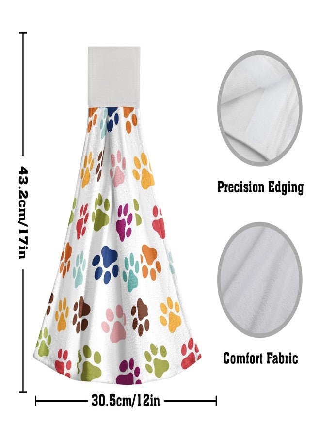 Giwawa Dog Paw Kitchen Hand Towels Set of 2 Animal Foot Print Soft Absorbent Dish Wipe Cloth Hanging Tie Towels Washcloth for Bathroom Hotel Gym - Image 2
