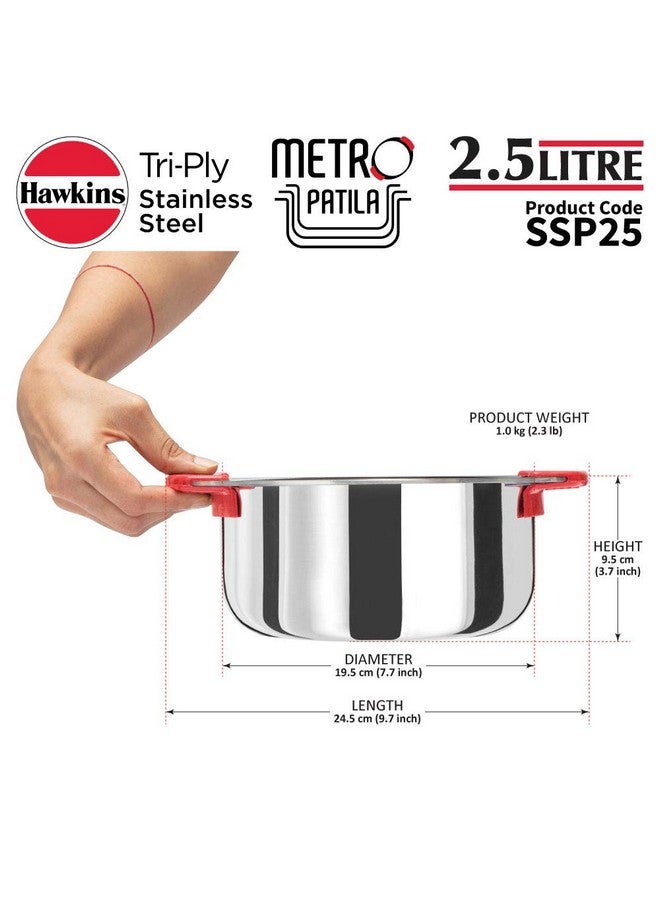 Hawkins 2.5 Litre Metro Patila, Triply Stainless Steel Tope, Induction Bhagona, Tapeli, Silver (SSP25) - Image 5