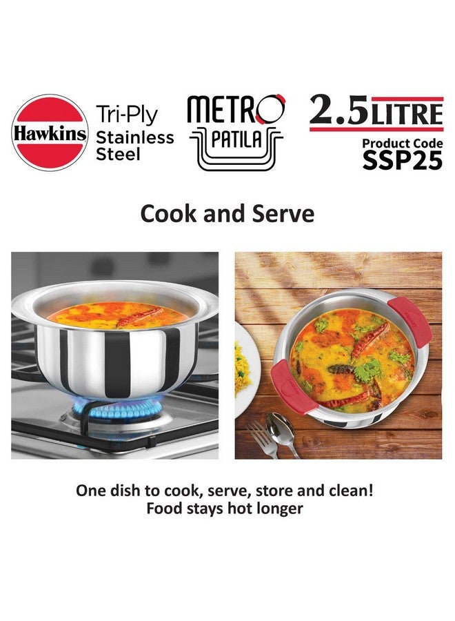 Hawkins 2.5 Litre Metro Patila, Triply Stainless Steel Tope, Induction Bhagona, Tapeli, Silver (SSP25) - Image 3