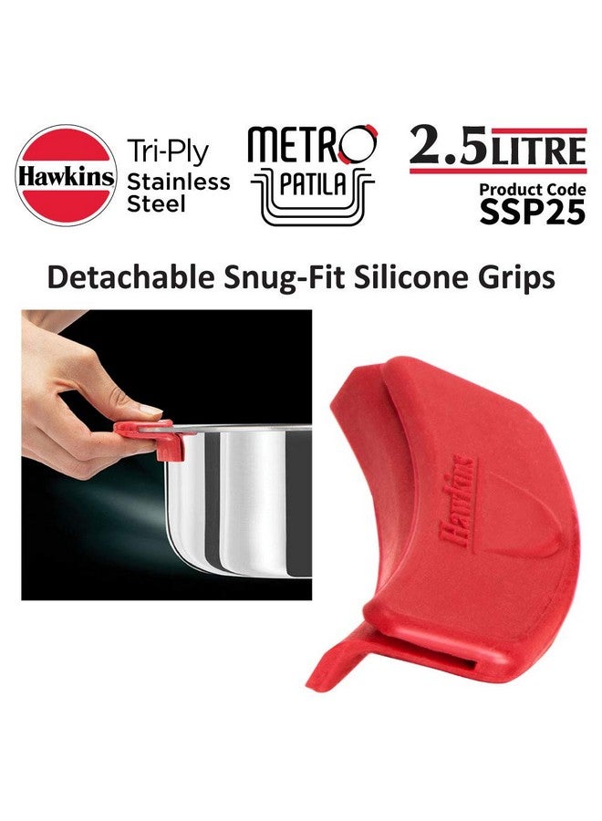 Hawkins 2.5 Litre Metro Patila, Triply Stainless Steel Tope, Induction Bhagona, Tapeli, Silver (SSP25) - Image 4