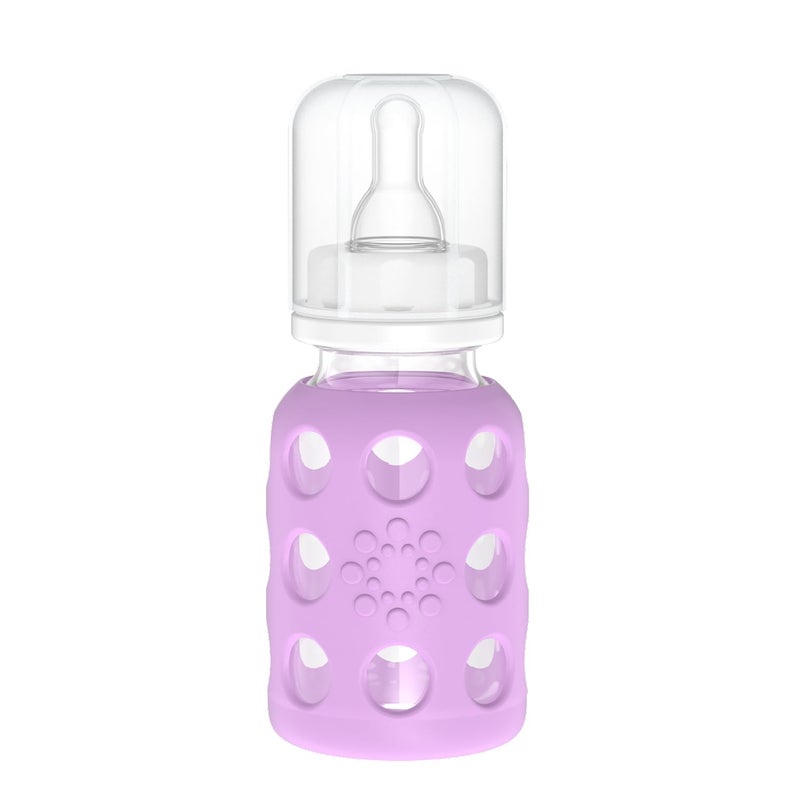 Lifefactory 4-Ounce Glass Baby Bottle with Stage 1 Nipple and Protective Silicone Sleeve Lavender (LF110016C4) - Image 1
