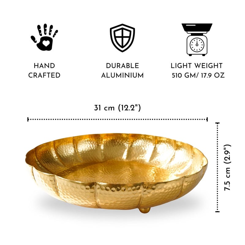 BEHOMA BEHOMA Golden Aluminium Hammered Lotus Design 122 inches Urli Indoor Outdoor Center Table Flower Decorative Bowl for Home Dcor Urali for Haldi Pooja Mehandi Wedding and Holi Decor 1 Pc 1000 ML  - Image 5