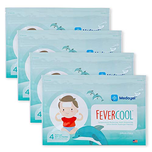 Medagel FeverCool Patches - Cooling Patches for Fever, Migraine & Headache Relief | Made in The USA | Cool Temperature | Mess & Odor Free | Adults & Kids 2+ | 4 Packs (16 x Patches) - Image 1