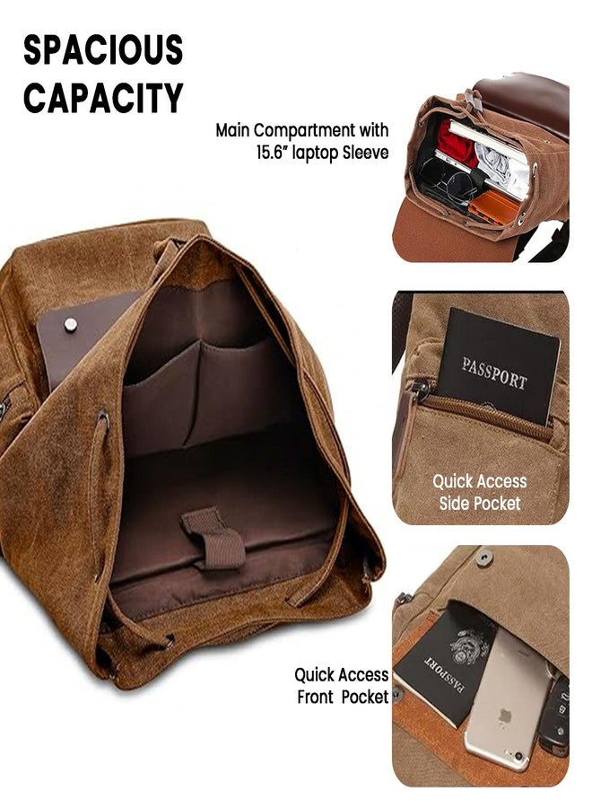 REDHORNS Vintage Canvas Backpack for Men & Women, Eco-Friendly Hiking, College Rucksack - Fits 15.6-Inch Laptop, Water-Resistant, Made with Sustainable Canvas & Vegan Leather - (Coffee Brown) - Image 4