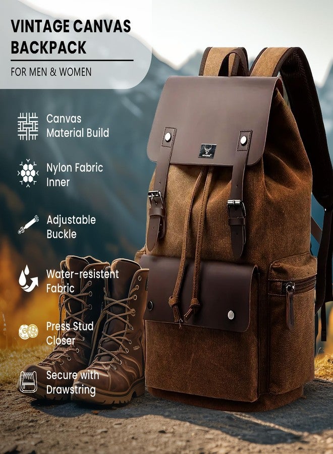 REDHORNS Vintage Canvas Backpack for Men & Women, Eco-Friendly Hiking, College Rucksack - Fits 15.6-Inch Laptop, Water-Resistant, Made with Sustainable Canvas & Vegan Leather - (Coffee Brown) - Image 2
