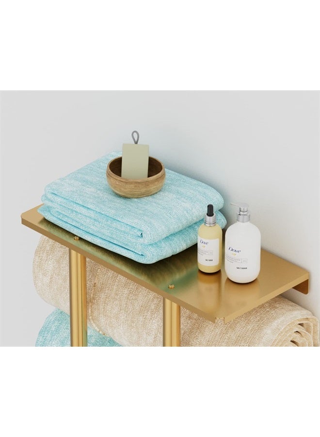 Bethom Towel Rack with Metal Shelf and 3 Hooks, BETHOM Towel Racks for Bathroom Wall Mounted, Metal Bath Towel Holder Storage Hand Towels Wall for Small Bathroom, Gold - Image 4