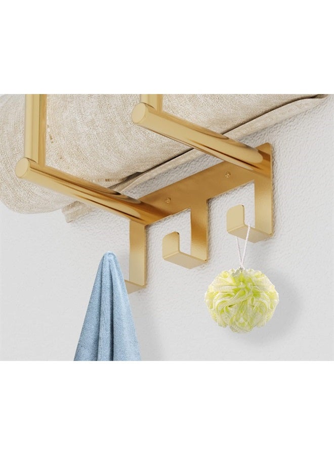 Bethom Towel Rack with Metal Shelf and 3 Hooks, BETHOM Towel Racks for Bathroom Wall Mounted, Metal Bath Towel Holder Storage Hand Towels Wall for Small Bathroom, Gold - Image 5