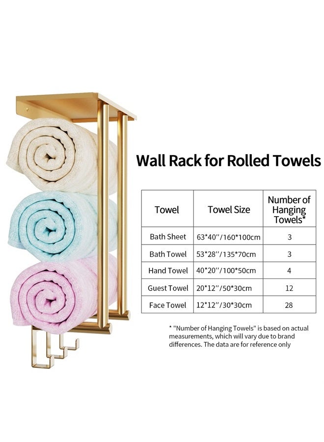 Bethom Towel Rack with Metal Shelf and 3 Hooks, BETHOM Towel Racks for Bathroom Wall Mounted, Metal Bath Towel Holder Storage Hand Towels Wall for Small Bathroom, Gold - Image 3