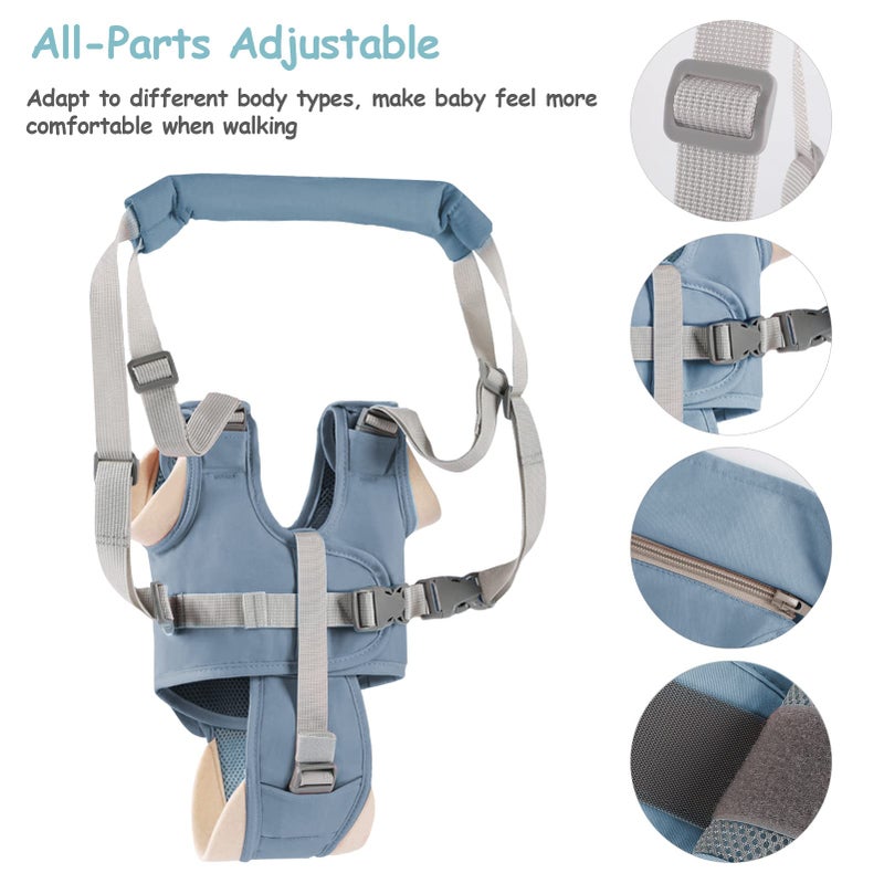 Ocanoiy Baby Walking Harness Handheld Baby Walker Assistant Belt Adjustable Toddler Infant Walker Safety Harnesses Standing Up Walking Learning Helper with Detachable Crotch for 9-24 Month Old (Blue) - Image 3