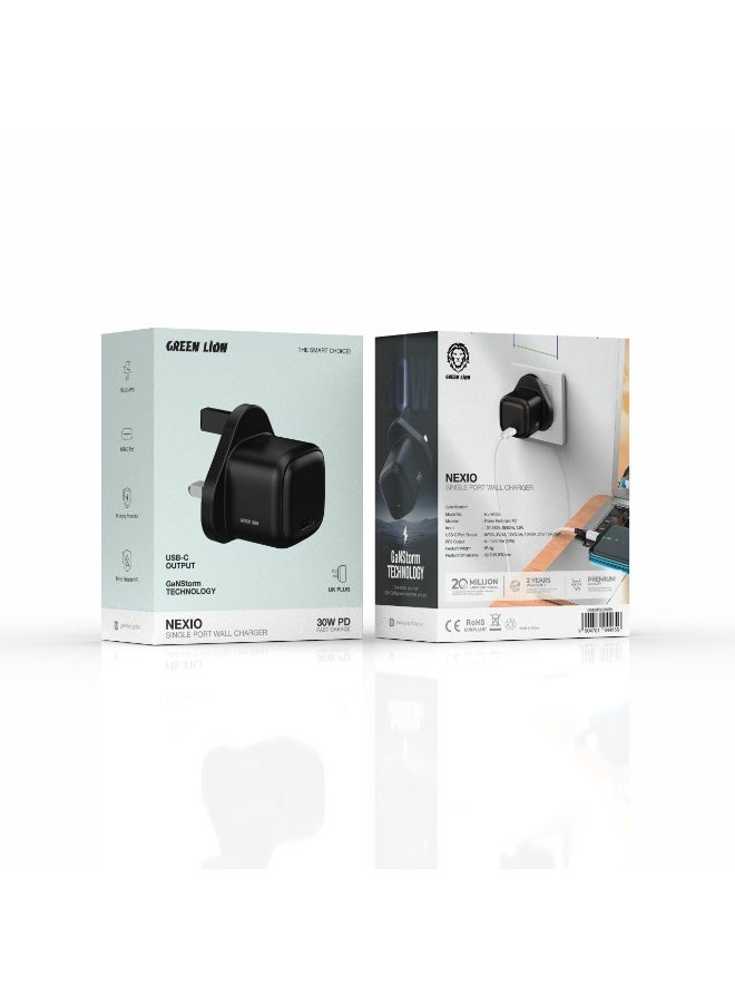 GREEN LION NEXIO Single Port Wall Charger UK Plug 30W 1C / Charging Protection / USB-C Port -Black - Image 3