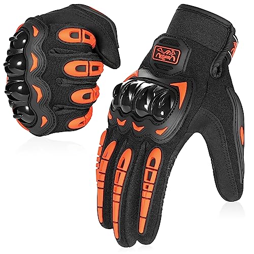 COFIT Motorcycle Gloves Breathable, Touchscreen Motorbike Gloves Anti-slip with Good Grip Hard Knuckles Protection for Men Women Motocross, BMX ATV MTB Cycling, Road Racing - Orange M - Image 1