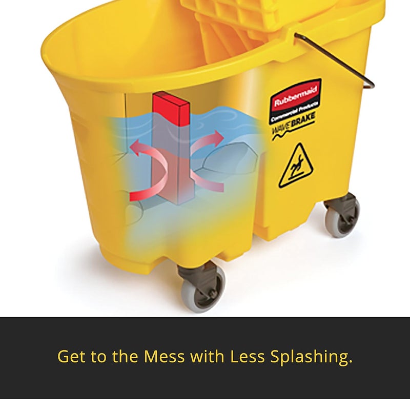 Rubbermaid Rubbermaid Commercial Products WaveBrake 35 QT DownPress Mop Bucket and Wringer Combo on Wheels Yellow for ProfessionalIndustrial HeavyDuty Floor Cleaning  - Image 5
