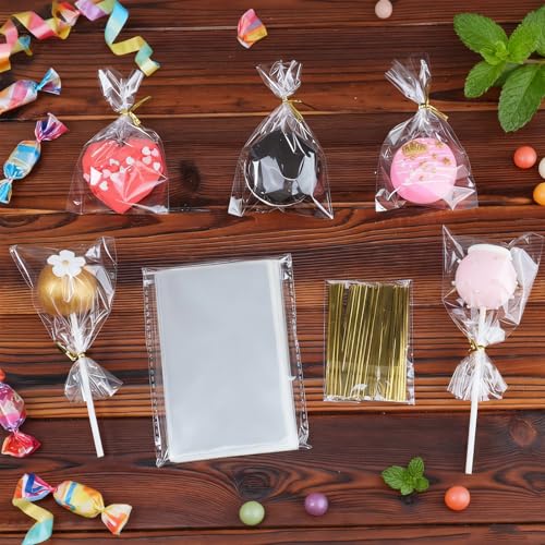 ROSPAKTEK 100 Pcs Cellophane Treat Bags 3x5 Inch with 100 Twist Ties - OPP Plastic Cake Pop Bags for Lollipop, Candy, Chocolate, Cookie Wrapping & Buffet - Image 5