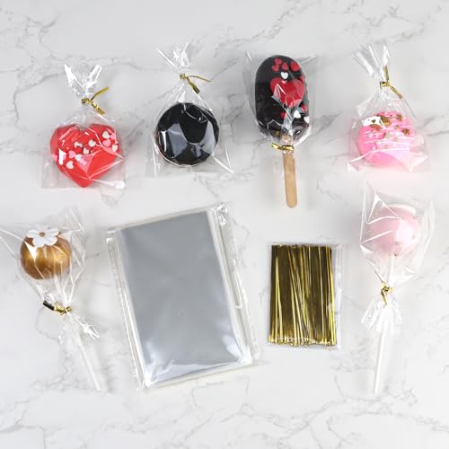 ROSPAKTEK 100 Pcs Cellophane Treat Bags 3x5 Inch with 100 Twist Ties - OPP Plastic Cake Pop Bags for Lollipop, Candy, Chocolate, Cookie Wrapping & Buffet - Image 3