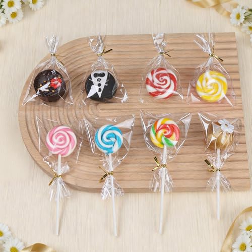 ROSPAKTEK 100 Pcs Cellophane Treat Bags 3x5 Inch with 100 Twist Ties - OPP Plastic Cake Pop Bags for Lollipop, Candy, Chocolate, Cookie Wrapping & Buffet - Image 2
