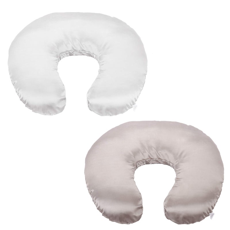 Pro Goleem Pro Goleem Satin Nursing Pillow Cover 2 Pack Soft Silk Feeling Feeding Pillow Slipcover for Breastfeeding Moms Fits Standard Infant Nursing Pillow or Positioner Gray and White