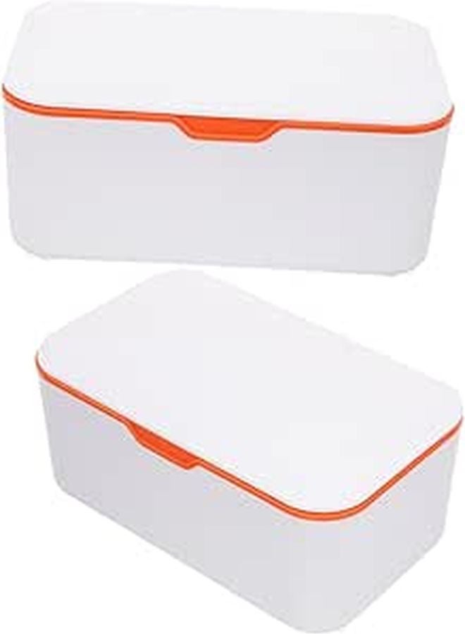 Portable Wet Wipes Dispenser Box Refillable with Sealed Lid White Orange 2 Pack - Image 1