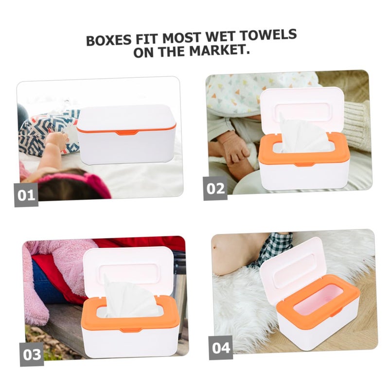 Portable Wet Wipes Dispenser Box Refillable with Sealed Lid White Orange 2 Pack - Image 4