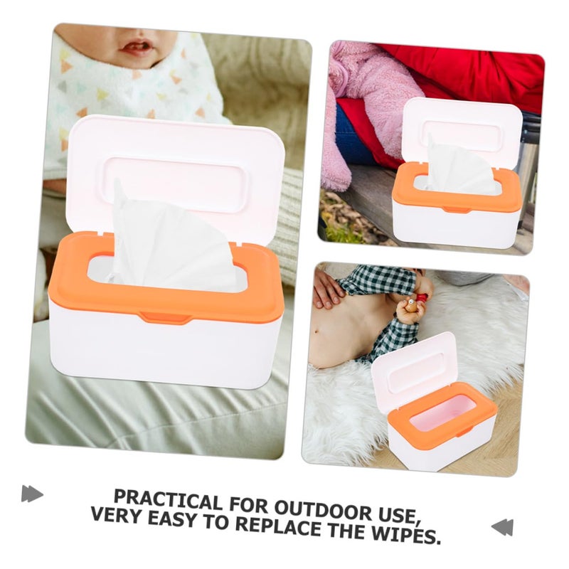 Portable Wet Wipes Dispenser Box Refillable with Sealed Lid White Orange 2 Pack - Image 5