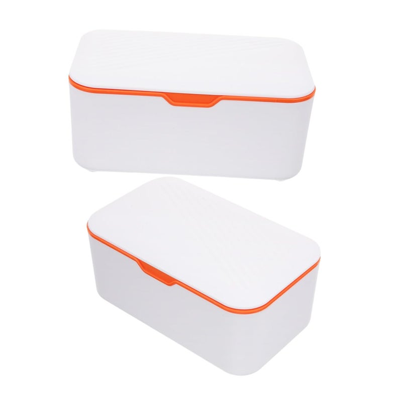 Portable Wet Wipes Dispenser Box Refillable with Sealed Lid White Orange 2 Pack - Image 2