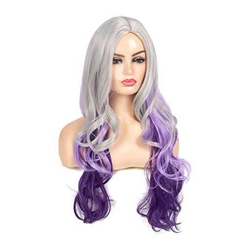 Beweig Long Curly Wavy Silver Grey to Purple Wig Side Part Natural Looking Synthetic Cosplay Wig for Women - Image 5