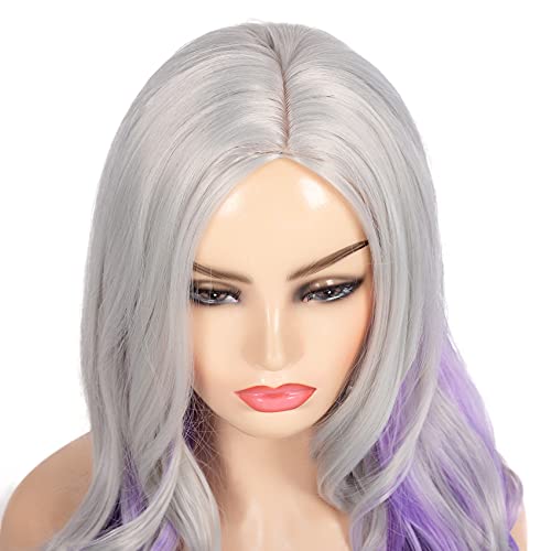 Beweig Long Curly Wavy Silver Grey to Purple Wig Side Part Natural Looking Synthetic Cosplay Wig for Women - Image 4