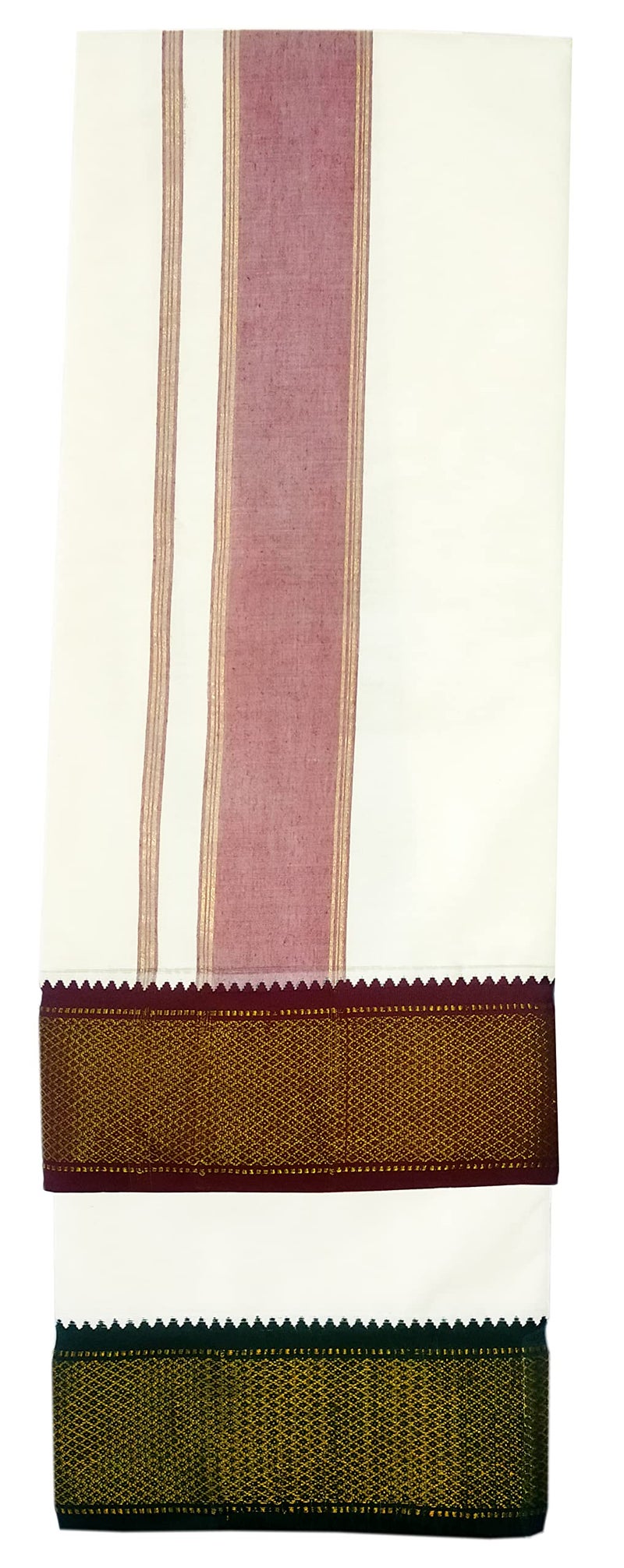 YETTALAN® Mens Traditional Mayilkan 9x5 Panjakejam Cotton Dhoti & Towel Set (7Kann 2 INCH Border) - Image 2