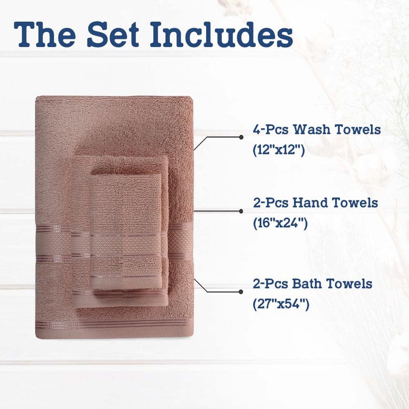 Casa Lino 8 Pc Premium Towel Set  Cotton Towels Set  400 GSM 2 Bath Towel  2 Hand Towel  & 4 Washcloths  Bathroom Set  Head Towels Wrap for Ladies  Gym Towel for Men Workout Coffee - Image 4