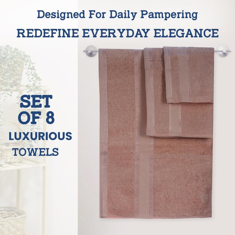 Casa Lino 8 Pc Premium Towel Set  Cotton Towels Set  400 GSM 2 Bath Towel  2 Hand Towel  & 4 Washcloths  Bathroom Set  Head Towels Wrap for Ladies  Gym Towel for Men Workout Coffee - Image 3