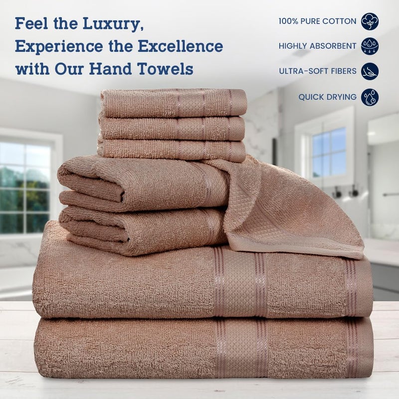 Casa Lino 8 Pc Premium Towel Set  Cotton Towels Set  400 GSM 2 Bath Towel  2 Hand Towel  & 4 Washcloths  Bathroom Set  Head Towels Wrap for Ladies  Gym Towel for Men Workout Coffee - Image 2