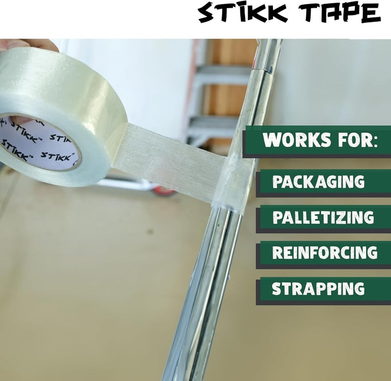 STIKK 6 Pack 1" inch Clear Fiberglass Reinforced Filament Strapping Packing Palletizing Tape (.94in 24MM) - Image 5