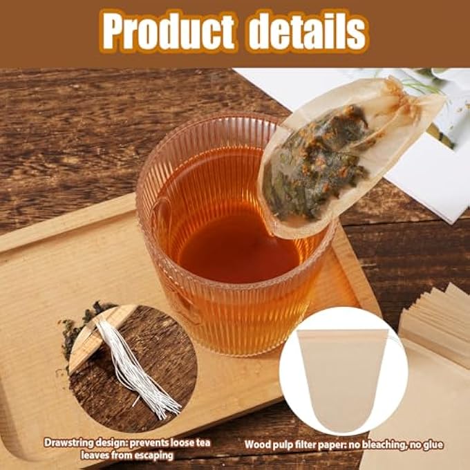 كاست ويف أكياس فلتر شاي للاستخدام مرة واحدة، 100 قطعة، 354 × 394 بوصة، أكياس شاي على شكل حرف U لأوراق الشاي السائبة، أكياس شاي غير مبيضة قابلة للتعبئة مع رباط، مادة لب الخشب الطبيعي قابلة للتحلل الحيوي والتحويل إلى سماد، لون بني - Image 3