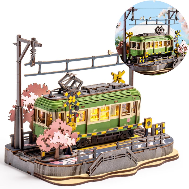 Wowood 3D Wooden Puzzles for AdultsSakura Journey Tram Model Car Kits Building Set for Adults DIY Hobby Craft Kits Creative Gift 223PCS - Image 4