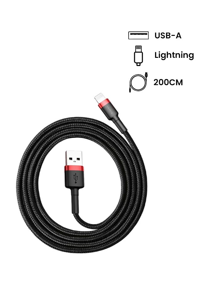 Baseus USB to Lightning Charging Cable Cafule Nylon Braided High-Density Quick Charge Compatible for iPhone 13 12 11 Pro Max Mini XS X 8 7 6 5 SE iPad (2 Meter) Red/Black - Image 2